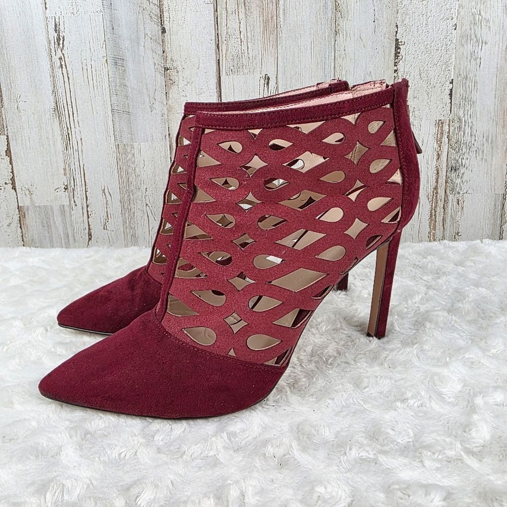 Nine West Tempo Laser Cut Geometric Bootie Maroon Red Size 9 - Picture 2 of 9
